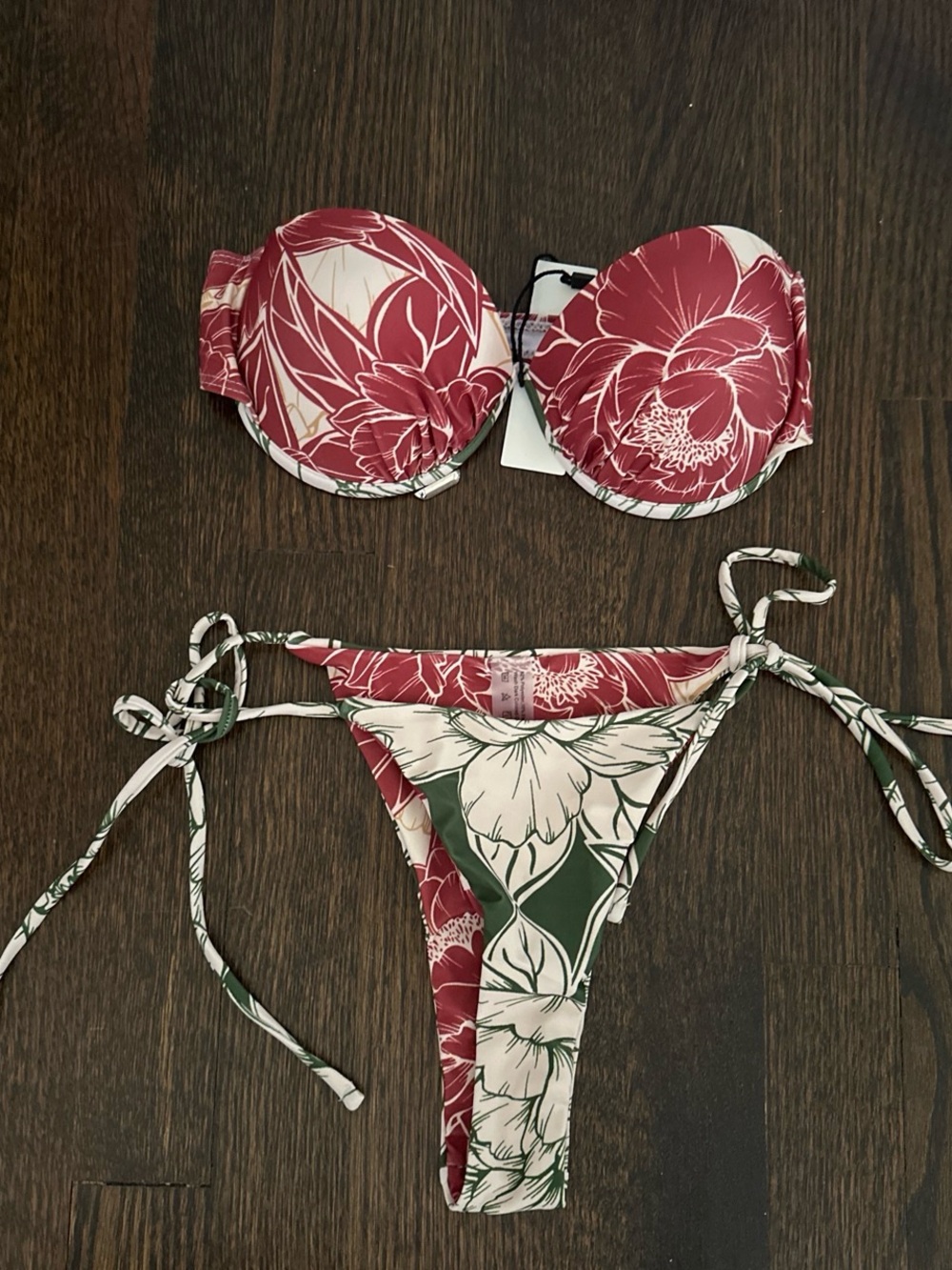 NWT, Commense Red Floral Underwire push up Bikini with matching skirt